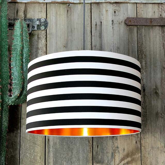 "Rackhams Circus Stripes Monochrome Lampshade With Gold Lining - 25cm Diameter x 25cm Height / (10"" x 10"")" - image 1
