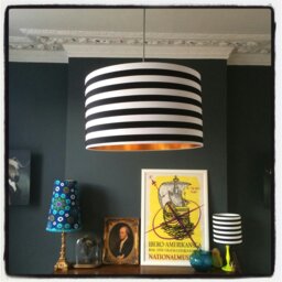 "Rackhams Circus Stripes Monochrome Lampshade With Gold Lining - 25cm Diameter x 25cm Height / (10"" x 10"")" - thumbnail 4