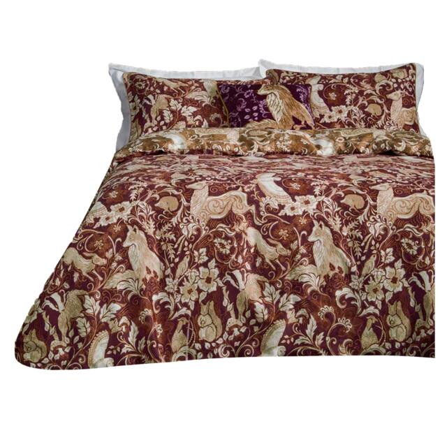 Rackhams Harewood British Cotton Animals Duvet Cover Set - Ruby - Double - Ruby - 100% Cotton