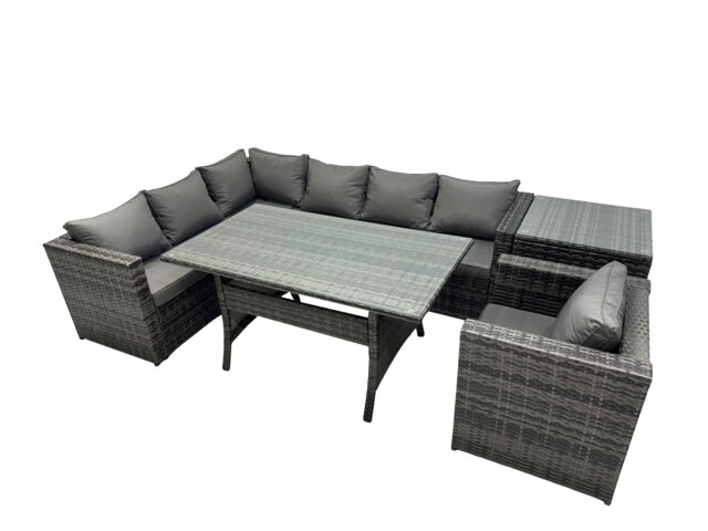 Rackhams Outdoor PE Rattan Sofa Set with Dining Table Patio Garden Furniture Sets with Chair Side Table Dark Grey Mixed - image 1