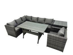 Rackhams Outdoor PE Rattan Sofa Set with Dining Table Patio Garden Furniture Sets with Chair Side Table Dark Grey Mixed - thumbnail 1