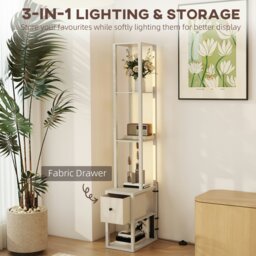 Rackhams Floor Lamp with Shelves, LED Standing Lamp with Fabric Drawer, Oak - Grey - thumbnail 4