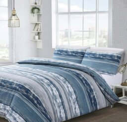 Rackhams Brooklyn Stripe Printed Cotton Blend Duvet Cover and Pillowcase Set - Blue - Double - thumbnail 1