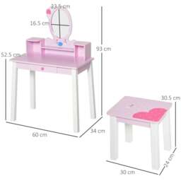 Rackhams Kids Wooden Dressing Table and Stool Make Up Desk (Pink) - Pink - thumbnail 3