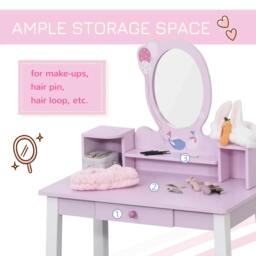 Rackhams Kids Wooden Dressing Table and Stool Make Up Desk (Pink) - Pink - thumbnail 4