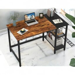 Rackhams Industrial Writing Desk With 2 Shelves Rustic Brown - thumbnail 3