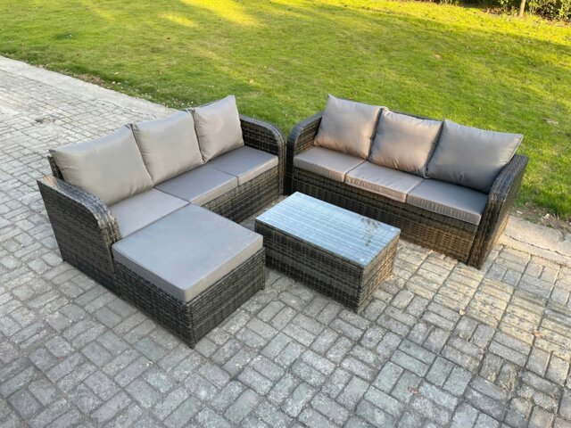 Rackhams Outdoor Garden Furniture Sets 7 Seater Wicker Rattan Furniture Sofa Sets with Rectangular Coffee Table 3 Seater Sofa - image 1