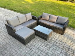 Rackhams Outdoor Garden Furniture Sets 7 Seater Wicker Rattan Furniture Sofa Sets with Rectangular Coffee Table 3 Seater Sofa - thumbnail 1
