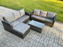 Rackhams Outdoor Garden Furniture Sets 7 Seater Wicker Rattan Furniture Sofa Sets with Rectangular Coffee Table 3 Seater Sofa - thumbnail 2