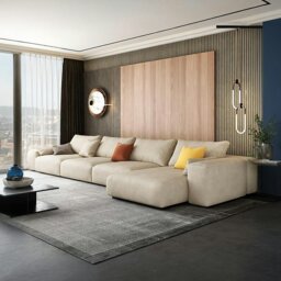 Rackhams R87 Calvin Two Seater Corner Sofa, Leathaire - Two Seater Corner 280cm - Beige - Right-Hand Facing Sectional - thumbnail 1