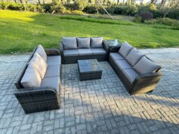 Rackhams Patio Garden Furniture Sets Wicker 9 Seater Outdoor Rattan Furniture Sofa Sets with Square Coffee Table Side Table - thumbnail 1