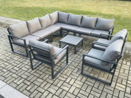 Rackhams Outdoor Garden Furniture Patio Lounge Corner Sofa Aluminium Set with Square Coffee Table 3 Pcs Arm Chairs Dark Grey - thumbnail 1