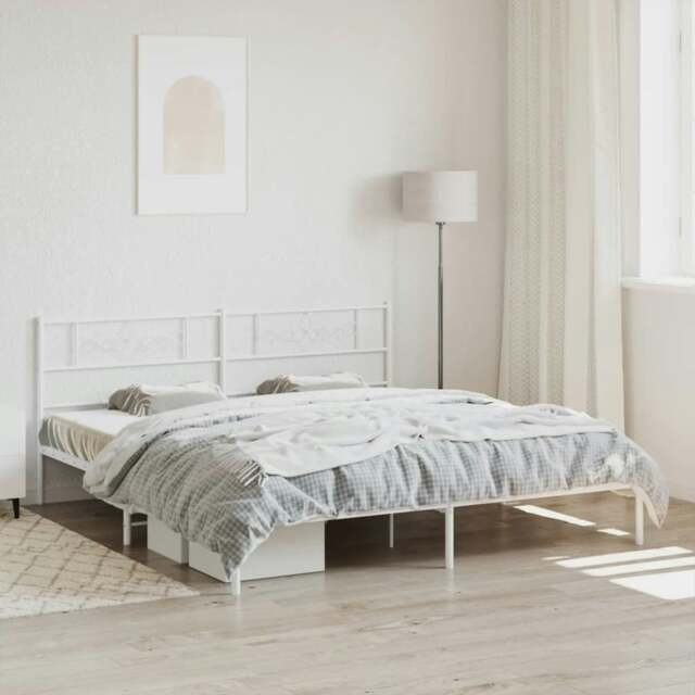 Rackhams Metal Bed Frame with Headboard White 183x213 cm