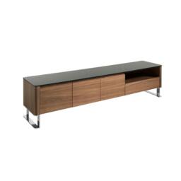 Rackhams TV Unit Walnut, Chrome-plated Steel and Black Glass Top 3047