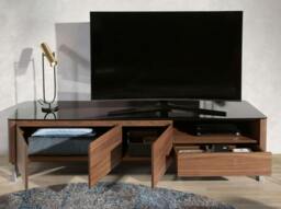 Rackhams TV Unit Walnut, Chrome-plated Steel and Black Glass Top 3047 - thumbnail 6