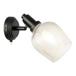 Rackhams Classy Matte Black Switched Wall Light with Clear Ribbed Glass Shade - thumbnail 4