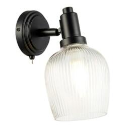 Rackhams Classy Matte Black Switched Wall Light with Clear Ribbed Glass Shade - thumbnail 2