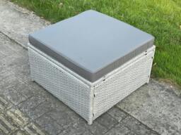 Rackhams Light Grey Rattan Footstool Patio Outdoor Garden Furniture Accessory With Thick Dark Grey Cushion - thumbnail 2