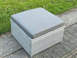 Rackhams Light Grey Rattan Footstool Patio Outdoor Garden Furniture Accessory With Thick Dark Grey Cushion - thumbnail 4