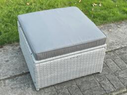 Rackhams Light Grey Rattan Footstool Patio Outdoor Garden Furniture Accessory With Thick Dark Grey Cushion - thumbnail 3
