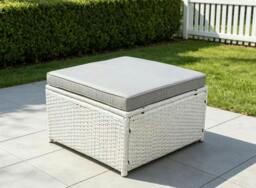 Rackhams Light Grey Rattan Footstool Patio Outdoor Garden Furniture Accessory With Thick Dark Grey Cushion