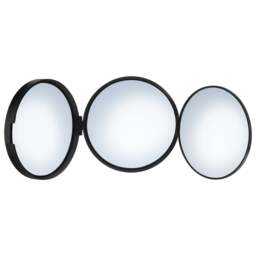 Rackhams Matt Black Triple Sided Foldable Portable Travel Mirror (100mm) with 1x 5x 12x Magnification for Makeup Shaving or Grooming