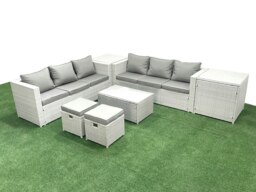 Rackhams Garden Outdoor PE Rattan Furniture Set 8 Seater Rattan Garden Sofa Set with 2 Small Footstool 2 Side Tables Light Grey Mixed - thumbnail 2