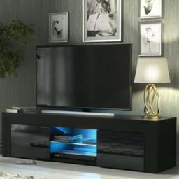 Rackhams 130cm TV Unit Cabinet TV Stand with Black High Gloss Doors - 130 cm - 1 - MDF/Chipboard