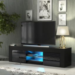 Rackhams 130cm TV Unit Cabinet TV Stand with Black High Gloss Doors - 130 cm - 1 - MDF/Chipboard - thumbnail 2