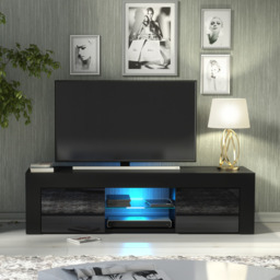 Rackhams 130cm TV Unit Cabinet TV Stand with Black High Gloss Doors - 130 cm - 1 - MDF/Chipboard - thumbnail 3