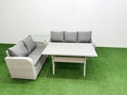 Rackhams 5 Seater PE Rattan Wicker Garden Furniture Patio Conservatory Sofa Set with Rectangular Dining Table 3 Seater Sofa Love Sofa Side Table - thumbnail 1