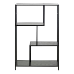 Rackhams Seaford Black Metal Asymmetrical Bookcase with 3 Black Shelves - 1 - Black and Natural - Wood - thumbnail 2