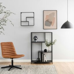 Rackhams Seaford Black Metal Asymmetrical Bookcase with 3 Black Shelves - 1 - Black and Natural - Wood - thumbnail 4