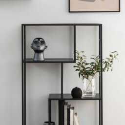 Rackhams Seaford Black Metal Asymmetrical Bookcase with 3 Black Shelves - 1 - Black and Natural - Wood - thumbnail 5