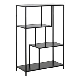 Rackhams Seaford Black Metal Asymmetrical Bookcase with 3 Black Shelves - 1 - Black and Natural - Wood - thumbnail 1