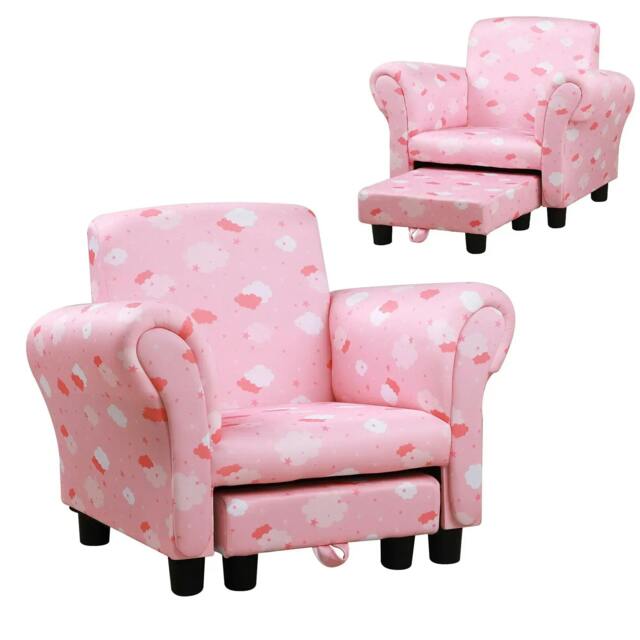 Rackhams Toddler Chair Children's Armchairs Wood Frame w/ Footrest Anti-Slip Legs High Back Arms for Bedroom Playroom Cute Cloud Star Pink - image 1