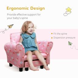 Rackhams Toddler Chair Children's Armchairs Wood Frame w/ Footrest Anti-Slip Legs High Back Arms for Bedroom Playroom Cute Cloud Star Pink - thumbnail 4