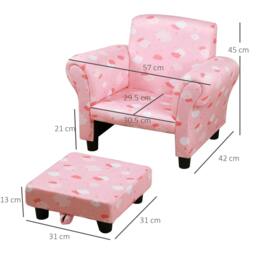 Rackhams Toddler Chair Children's Armchairs Wood Frame w/ Footrest Anti-Slip Legs High Back Arms for Bedroom Playroom Cute Cloud Star Pink - thumbnail 3