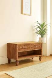 Rackhams Solid Wood Arno Shoe Storage Unit in Golden Teak - thumbnail 2