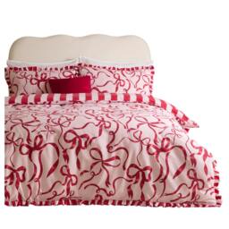 Rackhams Lavieen Bows Reversible Duvet Cover Set - Pink/Red - Double - Pink/Red - 52% Polyester/48% Cotton - thumbnail 1
