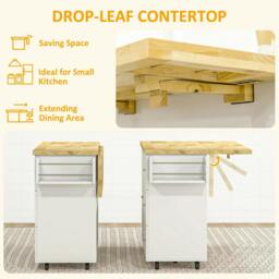 Rackhams Kitchen Island on Wheels, Rolling Kitchen Storage Trolley with Drop Leaf, Drawers, Towel and Spice Rack, White - thumbnail 6