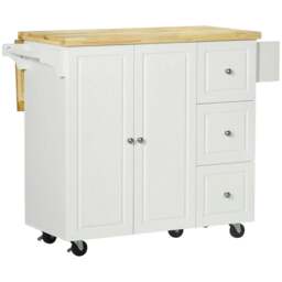 Rackhams Kitchen Island on Wheels, Rolling Kitchen Storage Trolley with Drop Leaf, Drawers, Towel and Spice Rack, White - thumbnail 1