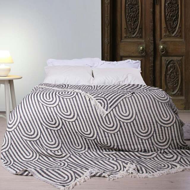 Rackhams Tigris Soft Cotton Jacquard Blanket, Black - Black on Natural - image 1