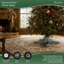 Rackhams Star-Shaped Silver Christmas Tree Stand with Water Tank, Fits Real Trees up to 2.5m, 3 Screw Clamps for 35-85mm Trunks - thumbnail 4