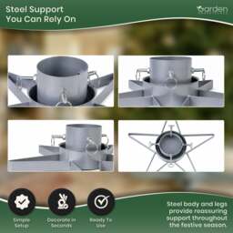 Rackhams Star-Shaped Silver Christmas Tree Stand with Water Tank, Fits Real Trees up to 2.5m, 3 Screw Clamps for 35-85mm Trunks - thumbnail 6
