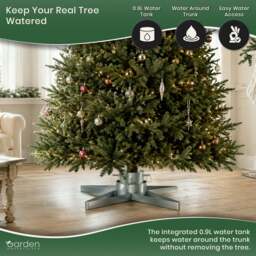 Rackhams Star-Shaped Silver Christmas Tree Stand with Water Tank, Fits Real Trees up to 2.5m, 3 Screw Clamps for 35-85mm Trunks - thumbnail 3