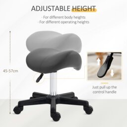 Rackhams Saddle Stool Adjustable Rolling Salon Chair Massage Spa - Grey - PU, Sponge, Steel - thumbnail 4