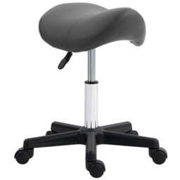 Rackhams Saddle Stool Adjustable Rolling Salon Chair Massage Spa - Grey - PU, Sponge, Steel - thumbnail 2