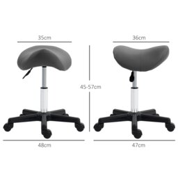 Rackhams Saddle Stool Adjustable Rolling Salon Chair Massage Spa - Grey - PU, Sponge, Steel - thumbnail 3