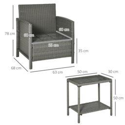 Rackhams 3 PC Outdoor Rattan Set with 2 Chairs, Coffee Table, Cushions - thumbnail 5
